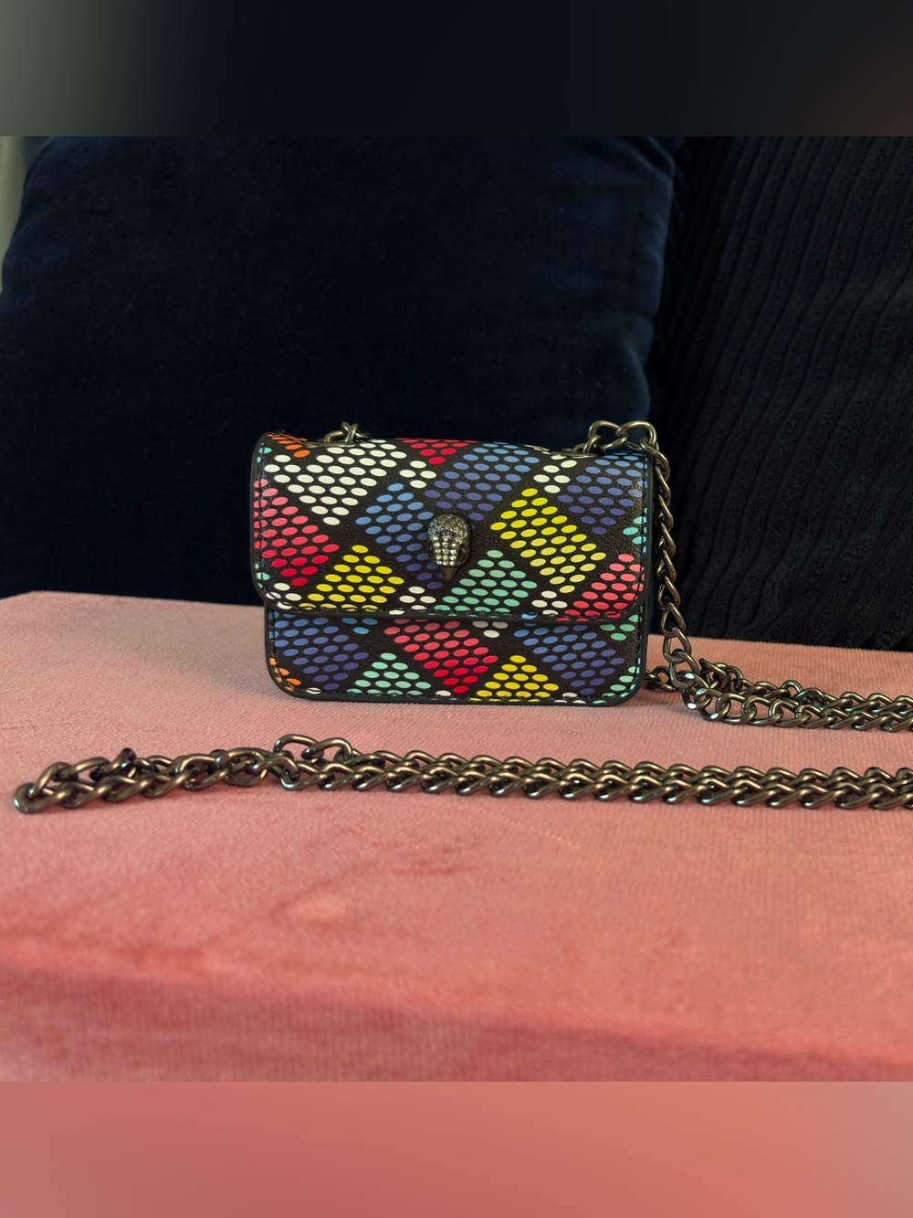 Kurt Geiger Rainbow Pattern Leather Crossbody with Snake Clasp - Picture 4 of 7